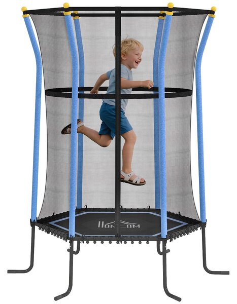 Dětská trampolína HOMCOM Ø163,5 cm, vnitřní trampolína se síťovým krytem a bungee lanem, pro děti do 50 kg, pro děti 3-10 let, modrá | Aosom