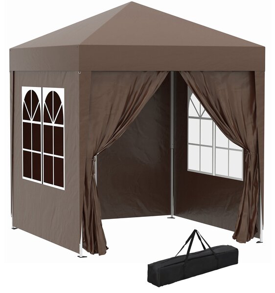 Outsunny Pavilon 2x2m Voděodolný, Skládací Pavilon s 4 Bočními Stěnami, Okenními Odtokovými Otvory, Skládací Párty Stan UV 30+, Zahradní Stan s Přepra