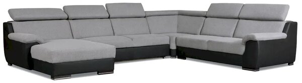 Rozkládací rohová sedačka DIVARO U II 380x174cm – rozklad a úložný prostor pravý roh světle šedá / tmavě šedá - Alfa 17 / 20
