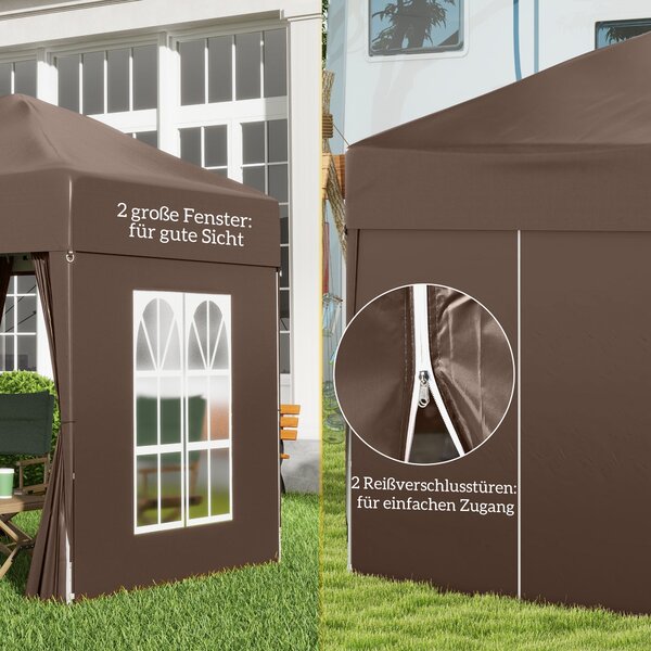 Outsunny Pavilon 2x2m Voděodolný, Skládací Pavilon s 4 Bočními Stěnami, Okenními Odtokovými Otvory, Skládací Párty Stan UV 30+, Zahradní Stan s Přepra