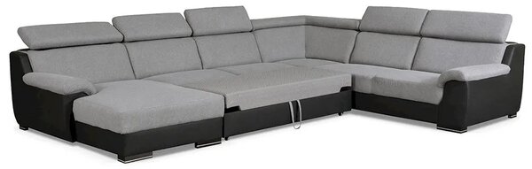 Rozkládací rohová sedačka DIVARO U II 380x174cm – rozklad a úložný prostor pravý roh světle šedá / tmavě šedá - Alfa 17 / 20