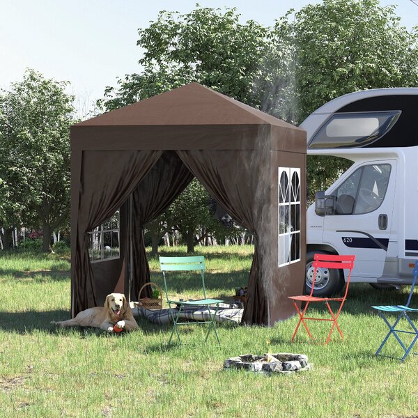 Outsunny Pavilon 2x2m Voděodolný, Skládací Pavilon s 4 Bočními Stěnami, Okenními Odtokovými Otvory, Skládací Párty Stan UV 30+, Zahradní Stan s Přepra
