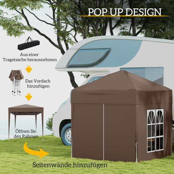 Outsunny Pavilon 2x2m Voděodolný, Skládací Pavilon s 4 Bočními Stěnami, Okenními Odtokovými Otvory, Skládací Párty Stan UV 30+, Zahradní Stan s Přepra