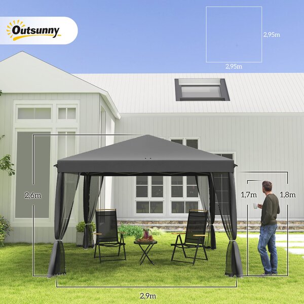 Pavilon Outsunny 3x3m, voděodolný robustní zimní skládací pavilon s UV ochranou, skládací zahradní stan s 4 bočními panely, taška pro kempování, světl