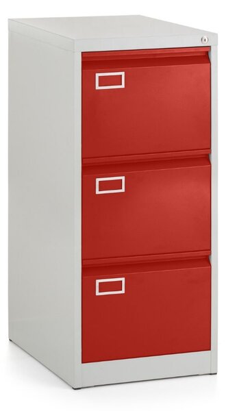 Kovová kartotéka A4 - 3 zásuvky, 45,5 x 62 x 101,5 cm, cylindrický zámek, červená - ral 3000