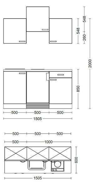 MINIKUCHYNĚ 150,5 cm FlexWell - Online Only kuchyňské linky, Online Only