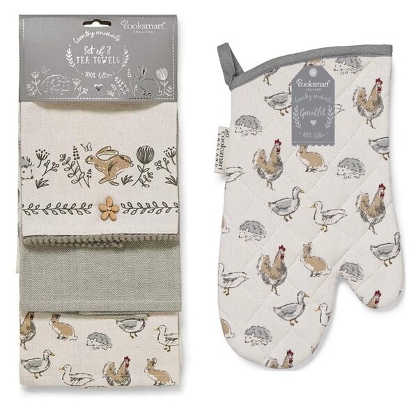 Utěrky a chňapka v sadě 4 ks Country Animals – Cooksmart ®