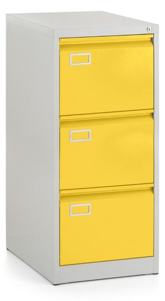 Kovová kartotéka A4 - 3 zásuvky, 45,5 x 62 x 101,5 cm, cylindrický zámek, žlutá - ral 1023