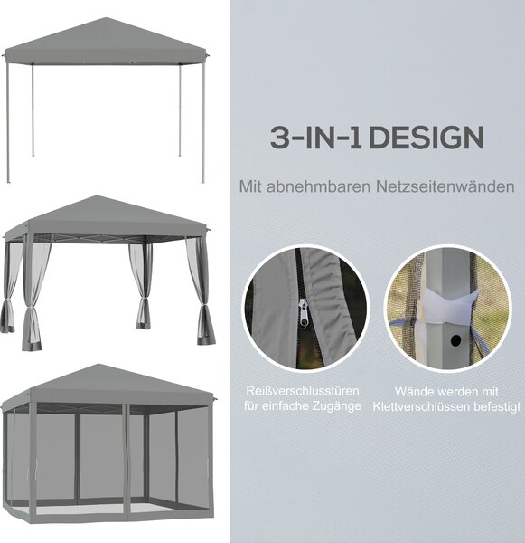 Pavilon Outsunny 3x3m, voděodolný robustní zimní skládací pavilon s UV ochranou, skládací zahradní stan s 4 bočními panely, taška pro kempování, světl