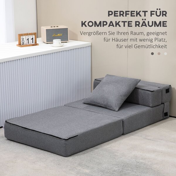 HOMCOM Sklopné Křeslo s Funkcí Spacího Lůžka, Rozkládací Pohovka, 2 v 1 Sklopné Křeslo s Lůžkovou Funkcí, Relaxační Křeslo s Polštářem, Lůžko pro Host