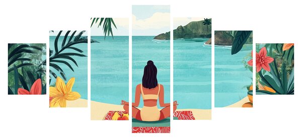 Obraz - Jogínka na pláži (210x100 cm)