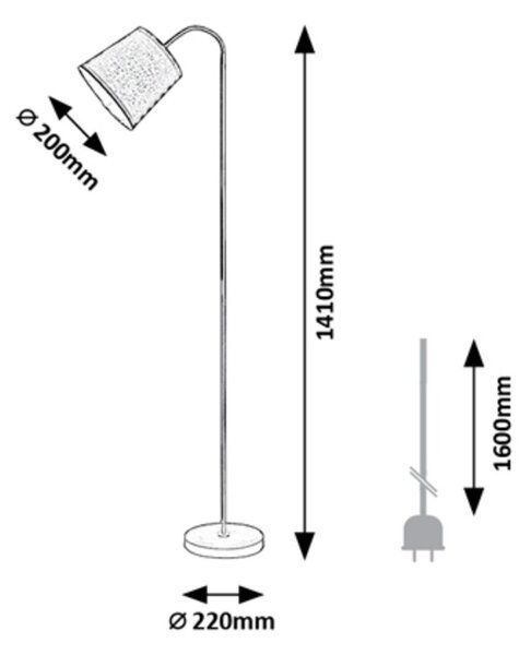 Rabalux Černá stojací lampa Godric s šedým stínidlem pro žárovku E27 6639
