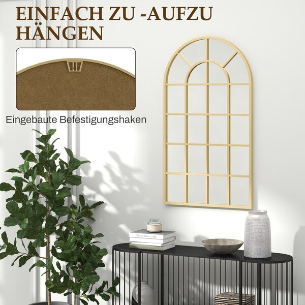 HOMCOM Nástěnné zrcadlo - Zrcadlo do šatny 110 x 65 cm Dekorativní zrcadlo s kovovým rámem Zavěšené zrcadlo do obývacího pokoje pro ložnici Zlaté | Ao