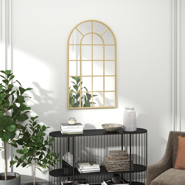 HOMCOM Nástěnné zrcadlo - Zrcadlo do šatny 110 x 65 cm Dekorativní zrcadlo s kovovým rámem Zavěšené zrcadlo do obývacího pokoje pro ložnici Zlaté | Ao