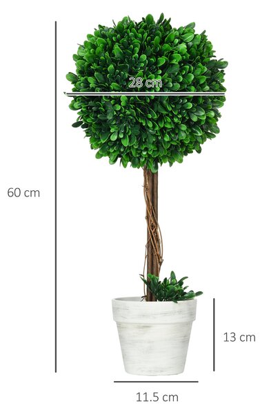HOMCOM Sada 2 umělých bukvicových stromů Velké 60 cm, UV-odolná umělá rostlina v květináči, plastové umělé rostliny, falešná rostlina téměř jako skute