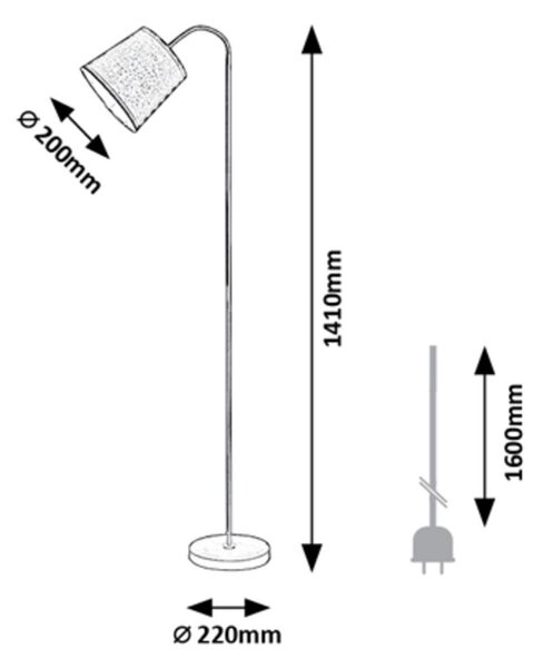 Rabalux Černá stojací lampa Godric s černým stínidlem pro žárovku E27 6640