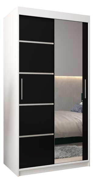 Šatní skříň 100 cm se zrcadlem Verika 2 100 (bílá + černá)
