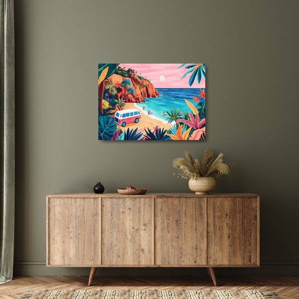 Skleněný obraz - Karavan u oceánu (70x50 cm)