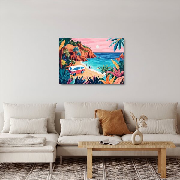 Skleněný obraz - Karavan u oceánu (70x50 cm)