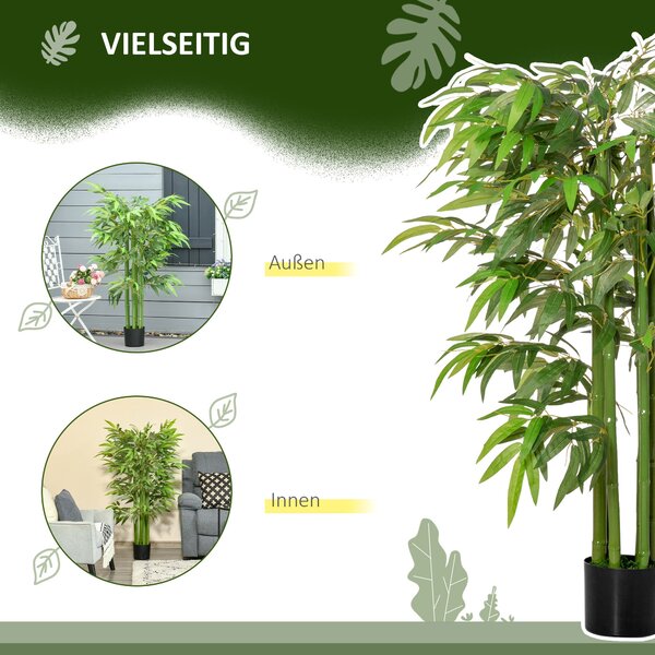 Umělý bambusový strom HOMCOM, 140 cm, umělá rostlina, plastové falešné rostliny v květináči, umělý bambus s 780 listy jako skutečný pro obývací pokoj