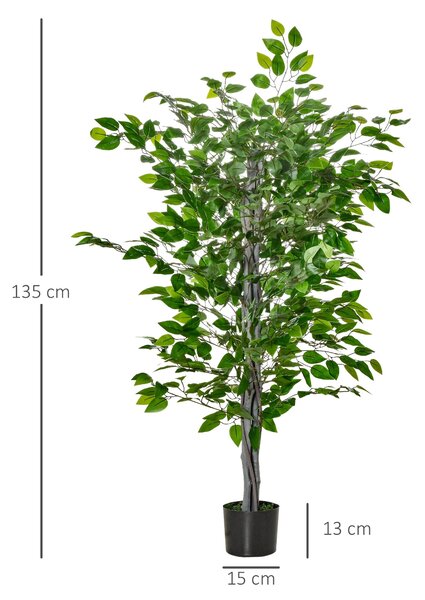 HOMCOM Velký umělý fikusový strom 135 cm, umělé rostliny v květináči, realistický umělý strom se cementem, umělá tráva pro obývací pokoj, ložnici, kan