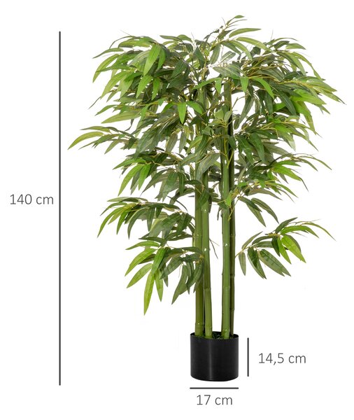 Umělý bambusový strom HOMCOM, 140 cm, umělá rostlina, plastové falešné rostliny v květináči, umělý bambus s 780 listy jako skutečný pro obývací pokoj