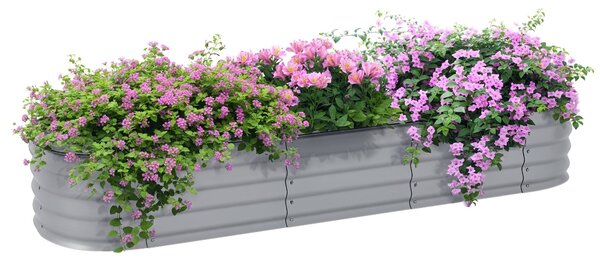 Outsunny Kovový Vysoký Záhon, Pěstební Box, Zahradní Záhon, DIY Pěstebník s Otevřeným Dnem, Bylinkový Záhon pro Zahradu, Balkon, Stříbrná 195 x 62 x 3