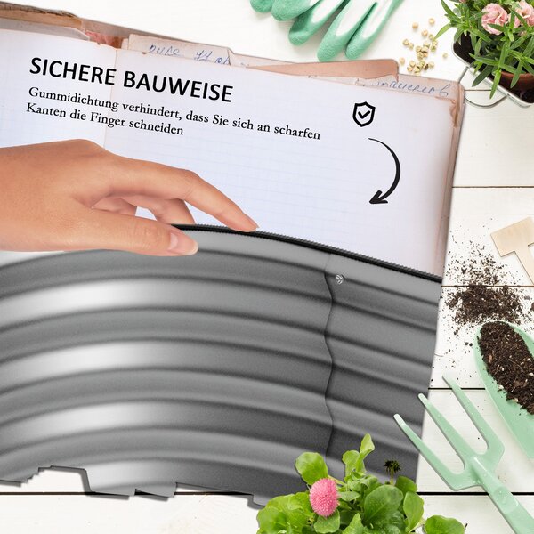 Outsunny Kovový Vysoký Záhon, Pěstební Box, Zahradní Záhon, DIY Pěstebník s Otevřeným Dnem, Bylinkový Záhon pro Zahradu, Balkon, Stříbrná 195 x 62 x 3