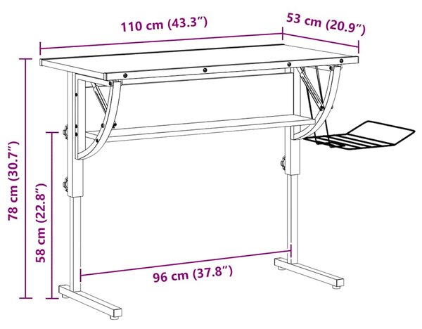 Řemeslný stůl černý a šedý 110x53x(58–87) cm kompozit a ocel 340929