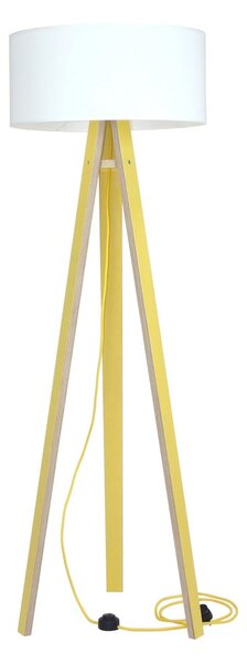Žlutá stojací lampa s bílým stínítkem a žlutým kabelem Ragaba Wanda