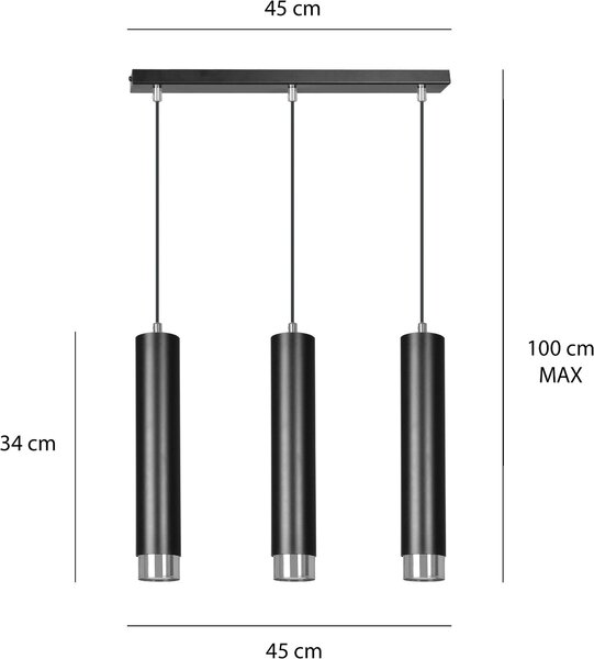 Emibig závěsné svítidlo 3x8 W černá-chrom 643/3