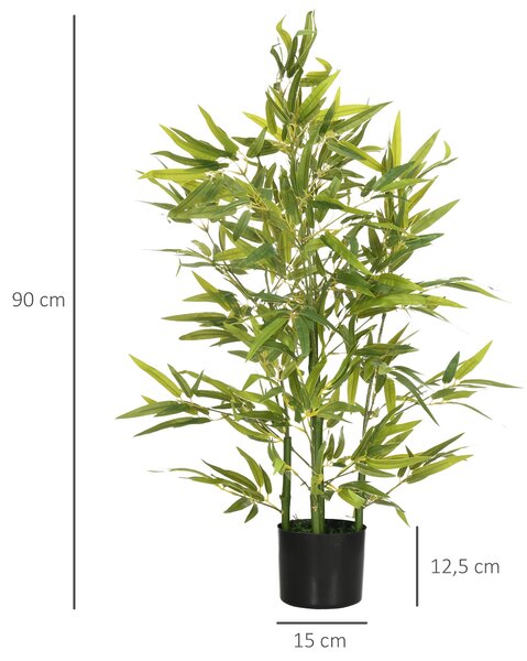 HOMCOM Umělý Bambus Velký 90 cm, Plastové Bambusové Umělé Rostliny, Realistický Faux Bambus v Květináči pro Obývací Pokoj, Ložnici, Zahradu | Aosom