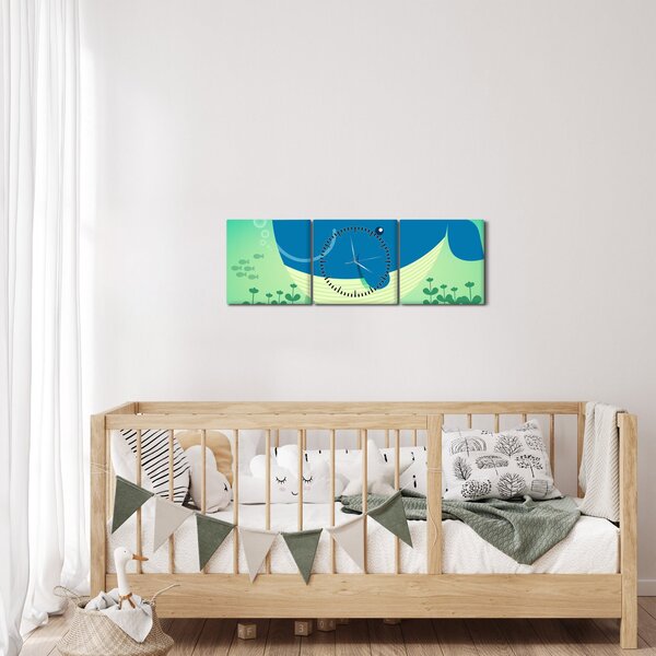 Obraz - Veselá velryba v moři (s hodinami) (90x30 cm)