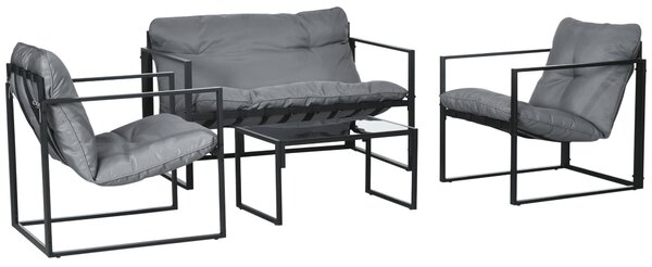 Sada zahradního nábytku Outsunny pro 4 osoby - ocelová a povětrnostním vlivům odolná sada nábytku na balkon s 2-místnou pohovkou, křeslem a skleněným