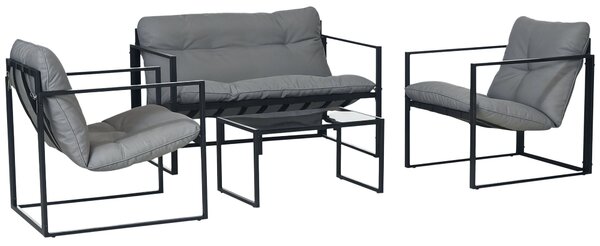 Sada zahradního nábytku Outsunny pro 4 osoby - ocelová a povětrnostním vlivům odolná sada nábytku na balkon s 2-místnou pohovkou, křeslem a skleněným