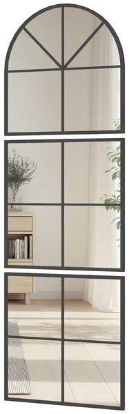 HOMCOM nástěnné zrcadlo 60 x 180 cm trojdílné, zakřivené zrcadlo s kovovým rámem, dekorativní visící zrcadlo, okno zrcadlo pro koupelnu a obývací poko
