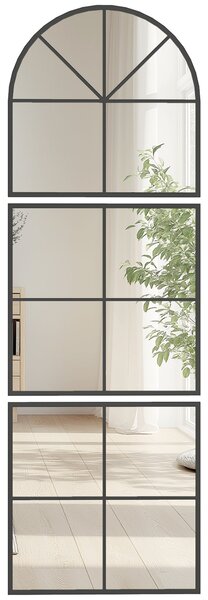 HOMCOM nástěnné zrcadlo 60 x 180 cm trojdílné, zakřivené zrcadlo s kovovým rámem, dekorativní visící zrcadlo, okno zrcadlo pro koupelnu a obývací poko