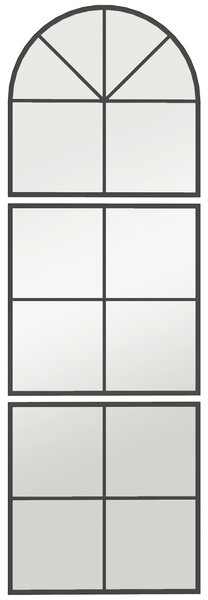 HOMCOM nástěnné zrcadlo 60 x 180 cm trojdílné, zakřivené zrcadlo s kovovým rámem, dekorativní visící zrcadlo, okno zrcadlo pro koupelnu a obývací poko