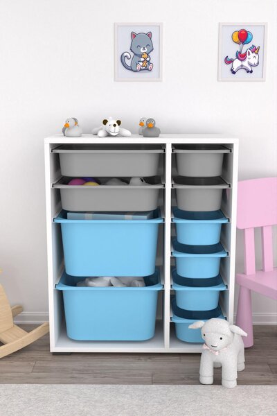 Organizér na hračky Dremonka 10 (bílá + šedá + modrá)