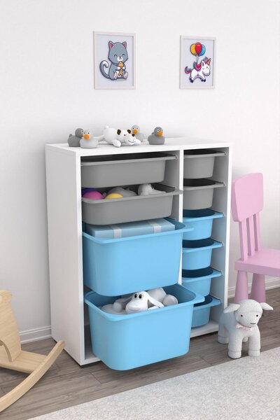 Organizér na hračky Dremonka 10 (bílá + šedá + modrá)