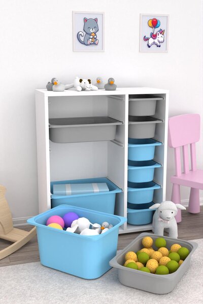 Organizér na hračky Dremonka 10 (bílá + šedá + modrá)