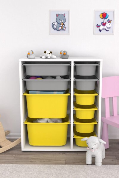 Organizér na hračky Dremonka 10 (bílá + šedá + žlutá)