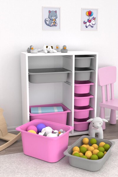 Organizér na hračky Dremonka 10 (bílá + šedá + růžová)