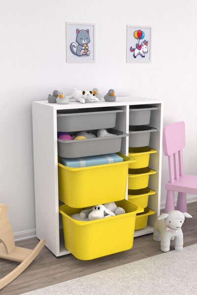 Organizér na hračky Dremonka 10 (bílá + šedá + žlutá)