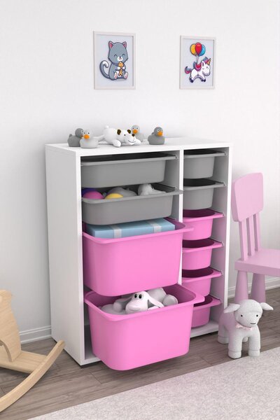 Organizér na hračky Dremonka 10 (bílá + šedá + růžová)