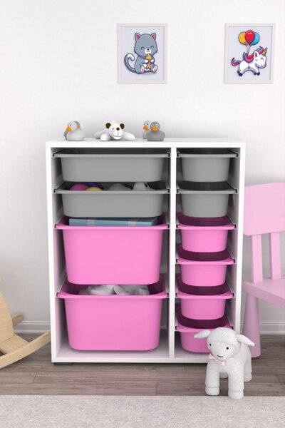 Organizér na hračky Dremonka 10 (bílá + šedá + růžová)