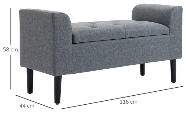HOMCOM Úložná lavice, čalouněná lavice s lněným vzhledem, dřevěné nohy, lavice s nosností až 130 kg, do obývacího pokoje, ložnice a chodby, 116 x 44 x