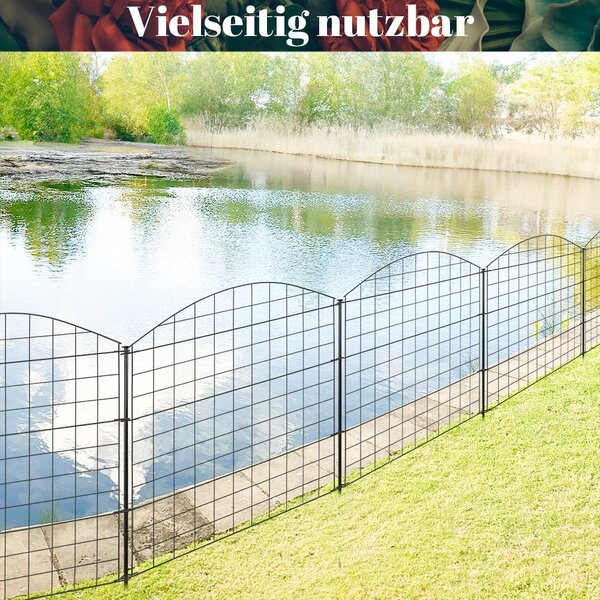 Plot zahradní plot zásuvný plot plot pro zahradní jezírko 24 plotových prvků výška 78 cm 6 x 6 cm kovový plot pro psy mřížový plot horní oblouk černý V2Aox