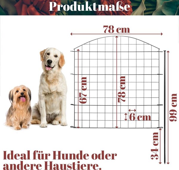 Plot zahradní plot zásuvný plot plot pro zahradní jezírko 24 plotových prvků výška 78 cm 6 x 6 cm kovový plot pro psy mřížový plot horní oblouk černý V2Aox