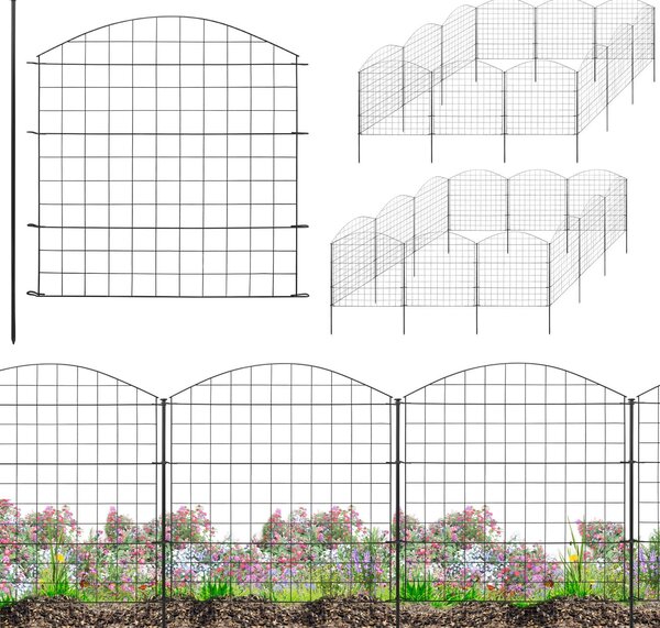 Plot zahradní plot zásuvný plot plot pro zahradní jezírko 24 plotových prvků výška 78 cm 6 x 6 cm kovový plot pro psy mřížový plot horní oblouk černý V2Aox